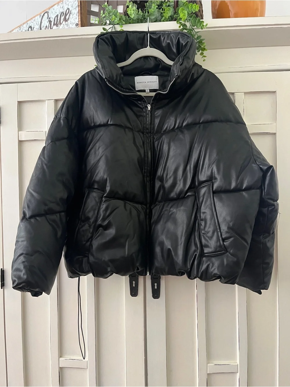 Rebecca Minkoff Women’s Black Faux-Leather Puffer Jacket Nice NWOT XL